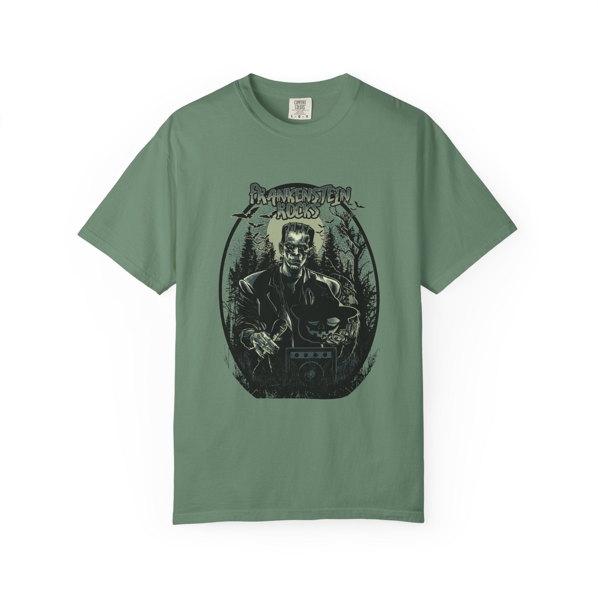 Frankenstein Rocks Halloween Graphic Novelty Design T-Shirt - Sinful Threads