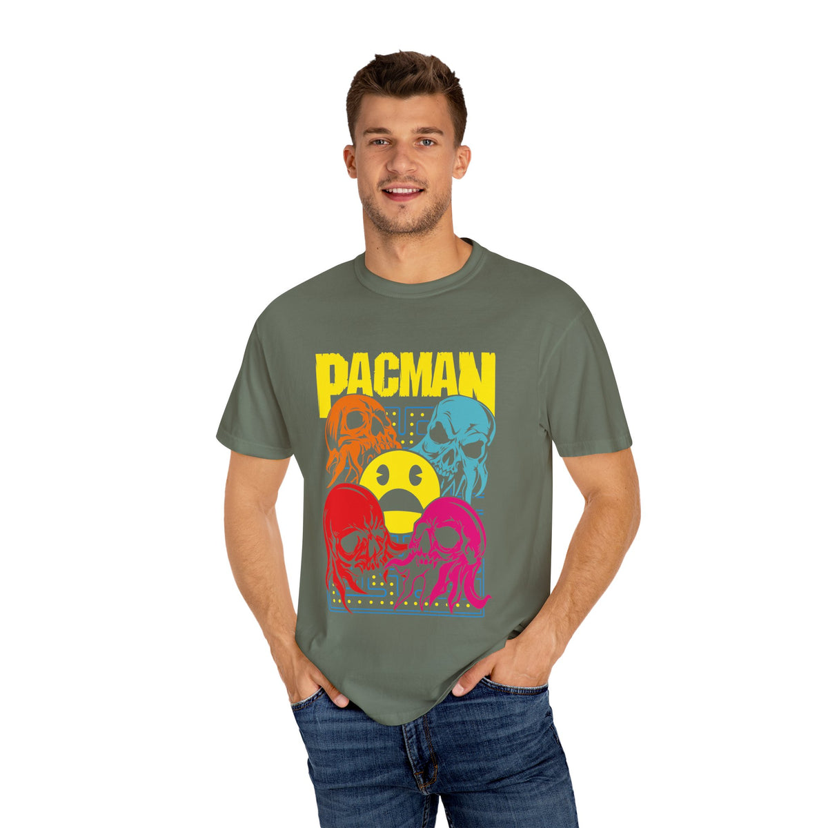 80s Arcade Pacman Ghost Skull Tee Retro Gaming Geeky Gift