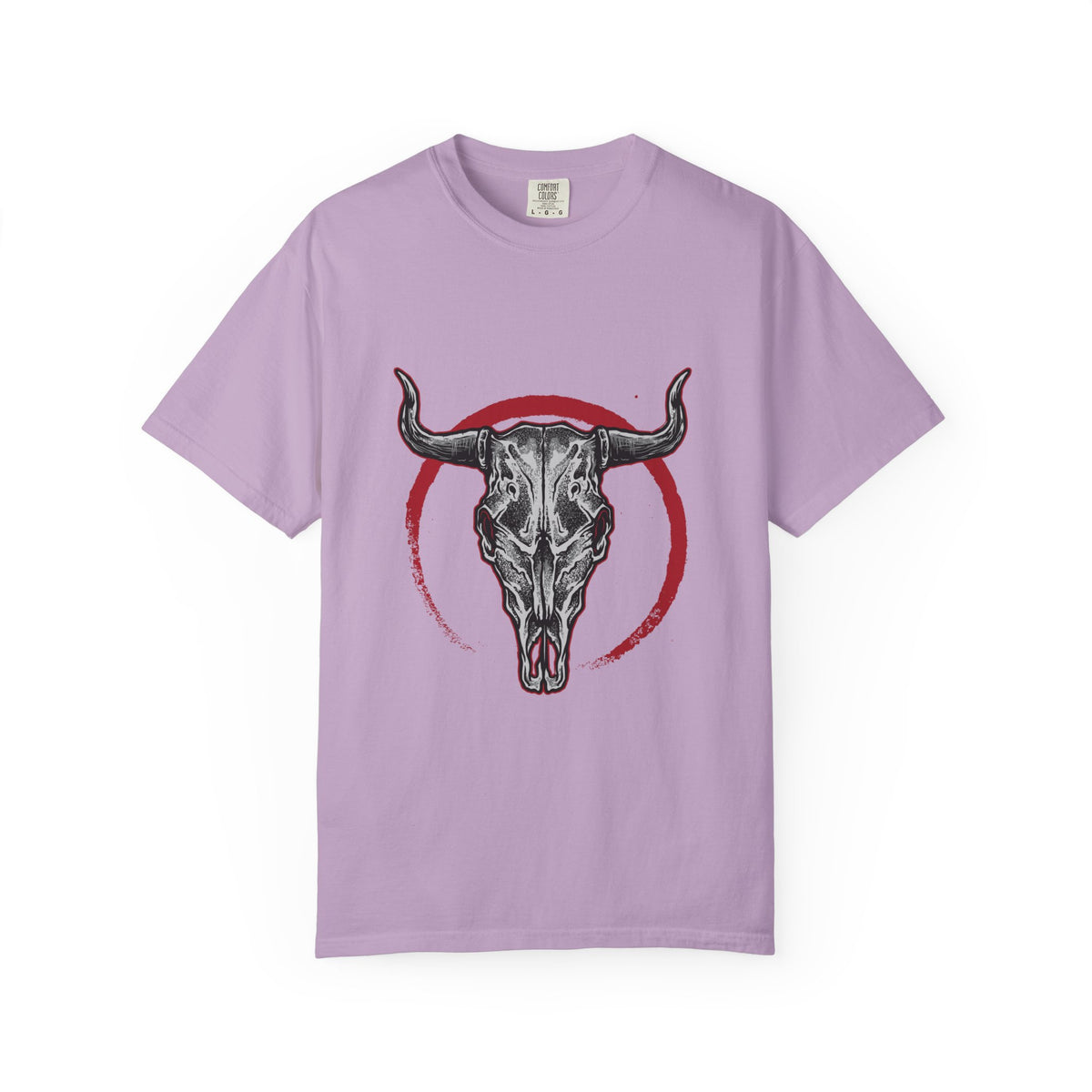 Intricate Bull Skull Design with Red Circle T-Shirt
