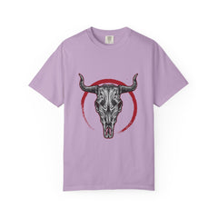 Intricate Bull Skull Design with Red Circle T-Shirt