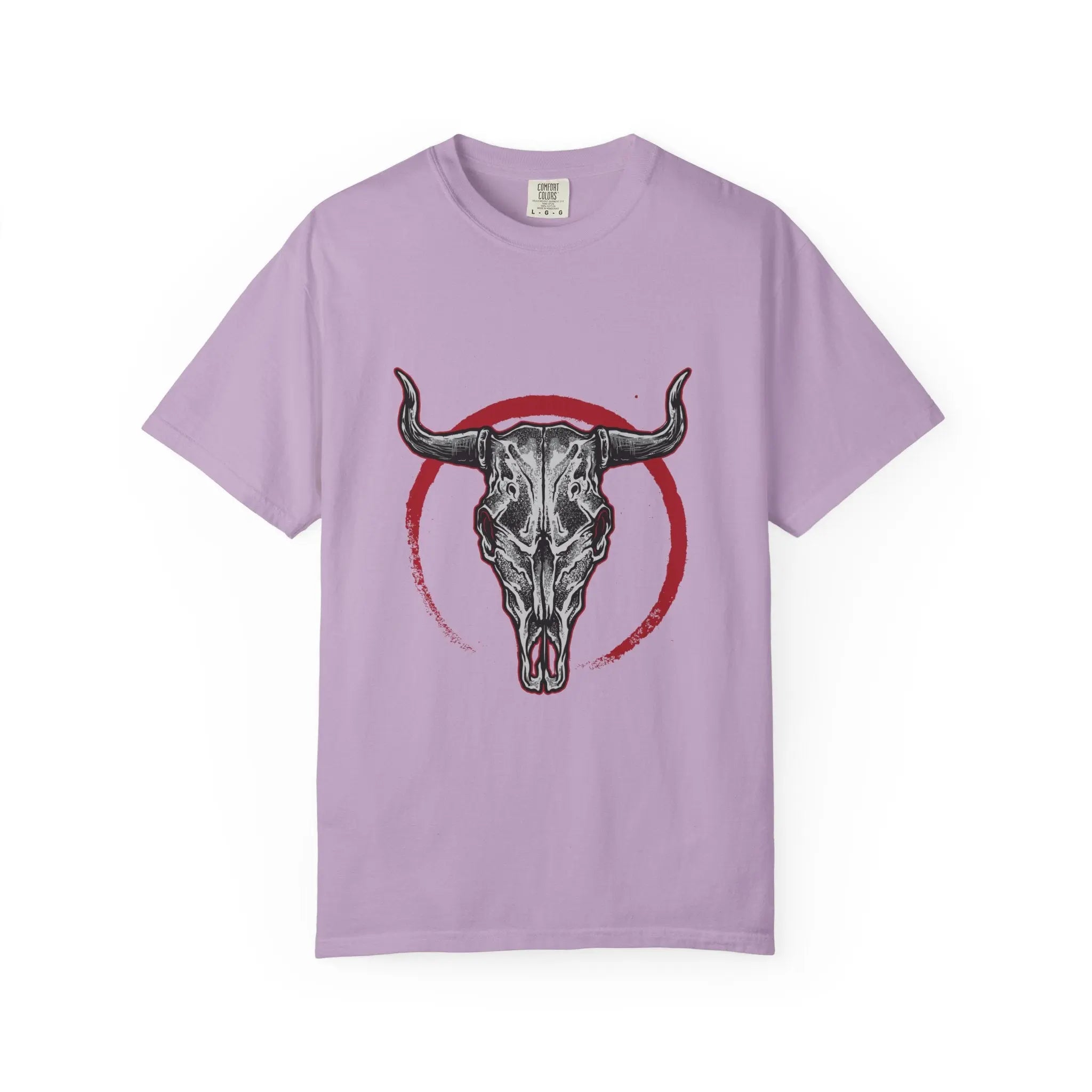 Intricate Bull Skull Design with Red Circle T-Shirt - Sinful Threads