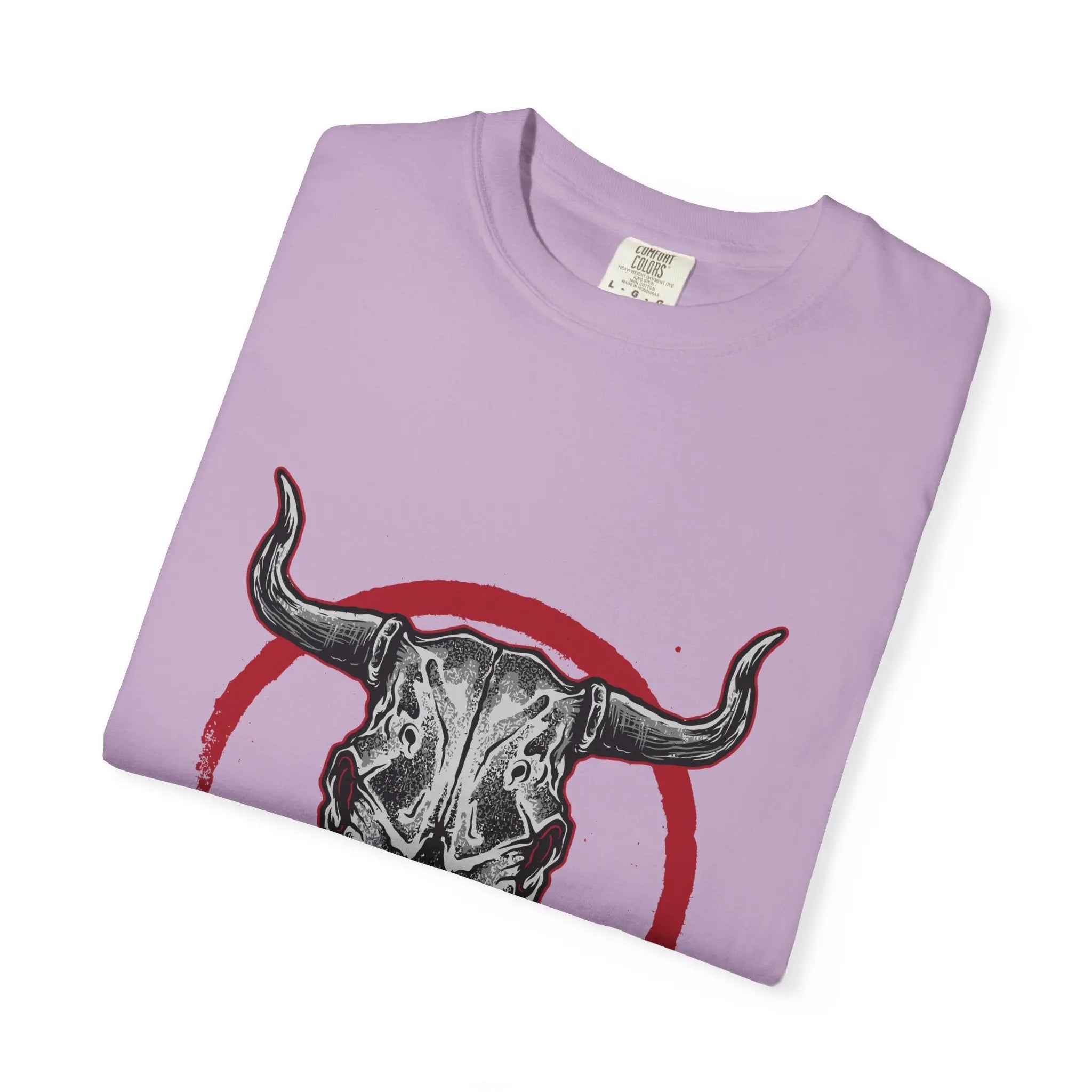 Intricate Bull Skull Design with Red Circle T-Shirt - Sinful Threads