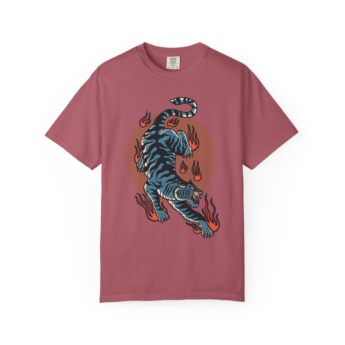 Blue tiger shirt - flame design tee - animal graphic gift