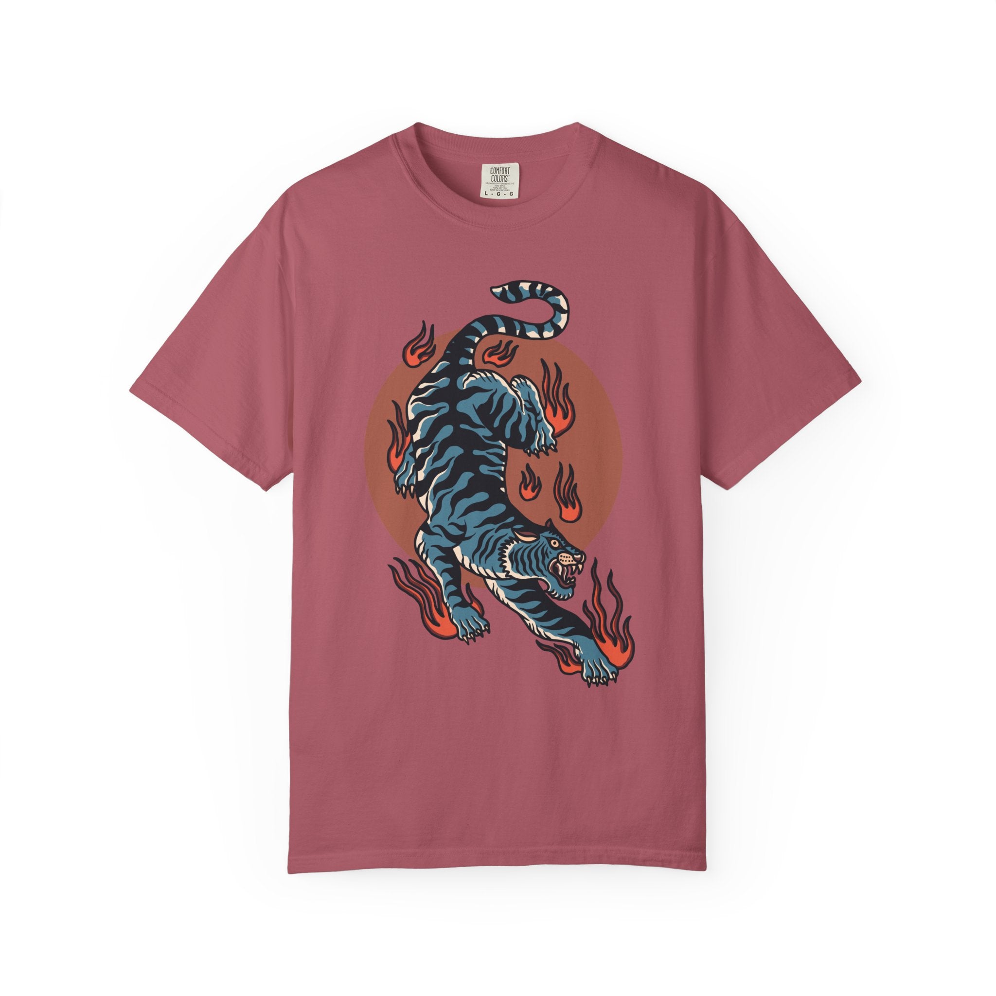 Blue tiger shirt - flame design tee - animal graphic gift - Sinful Threads