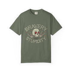 Funny Skull Shirt - Bravery Stupidity Tee - Cool Graphic