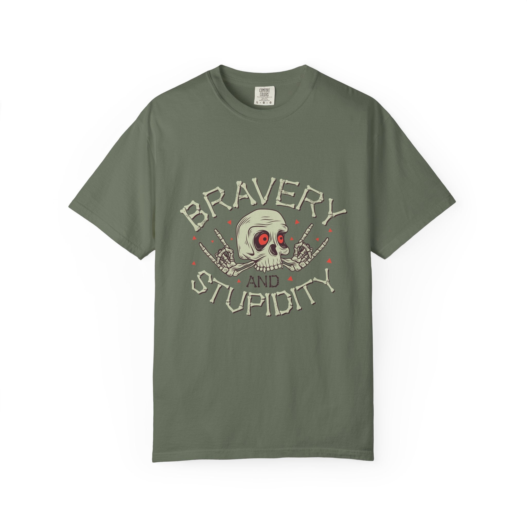 Funny Skull Shirt - Bravery Stupidity Tee - Cool Graphic - Sinful Threads