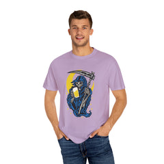 Death Drinks Beer Under The Moon Funny Graphic T-Shirt