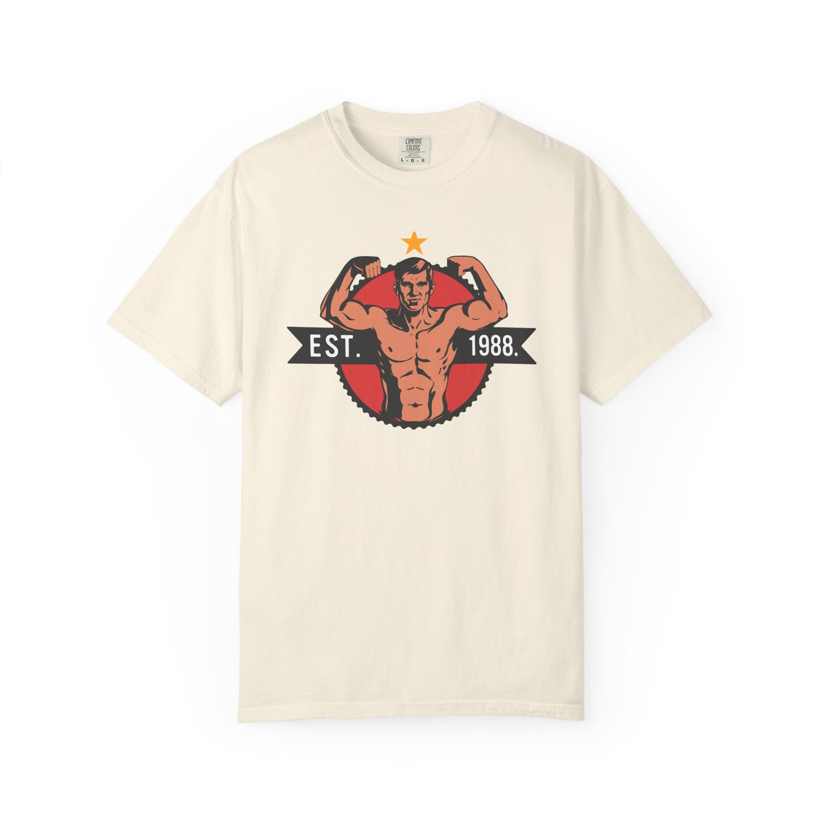 Vintage Bodybuilder Star Emblem Shirt - 1988 Retro Fitness Tee