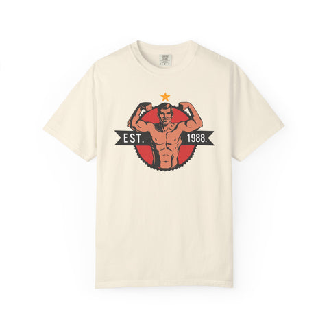 Vintage Bodybuilder Star Emblem Shirt - 1988 Retro Fitness Tee