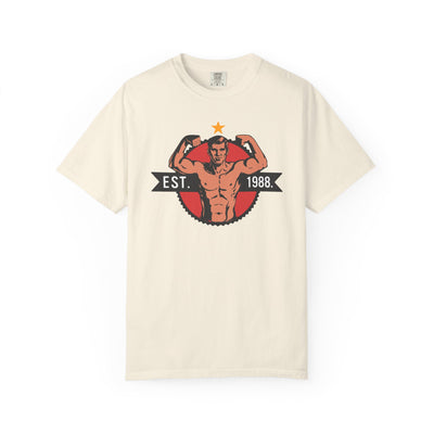 Vintage Bodybuilder Star Emblem Shirt - 1988 Retro Fitness Tee - Sinful Threads