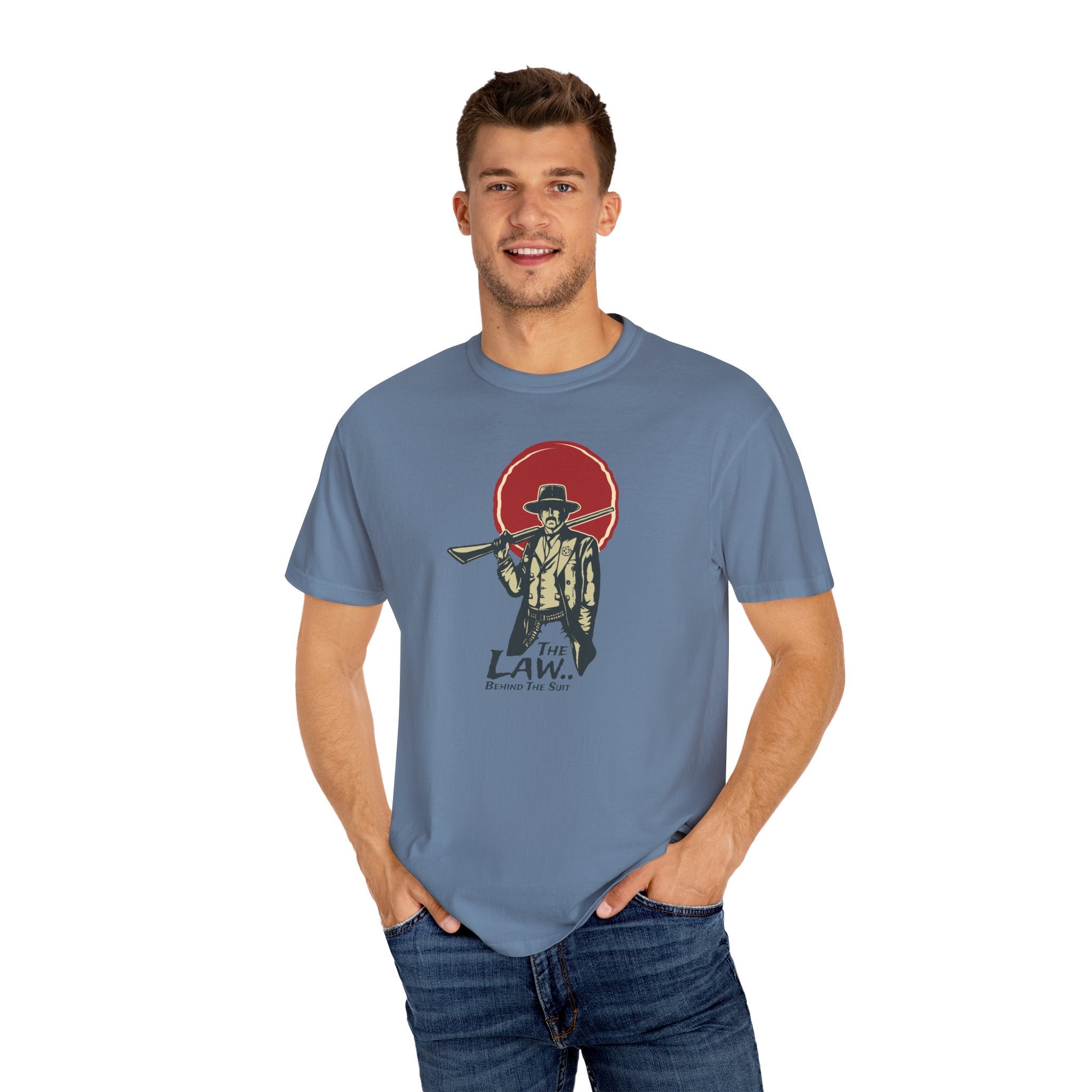 Sheriff Graphic Tee Law Behind Suit - Western Unisex - Sinful Threads