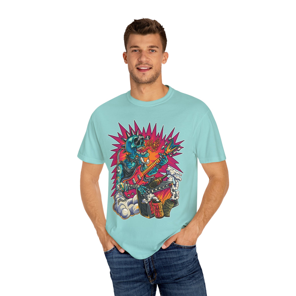 Rock Skull Guitarist Tee – Punk Metal Skeleton Shirt