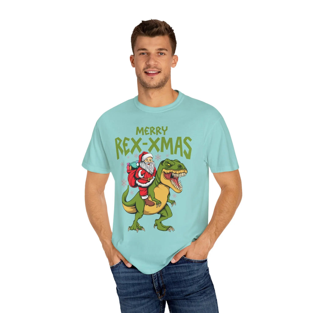 Merry Rex Xmas Tee - Funny Santa Dinosaur Gift - Sinful Threads