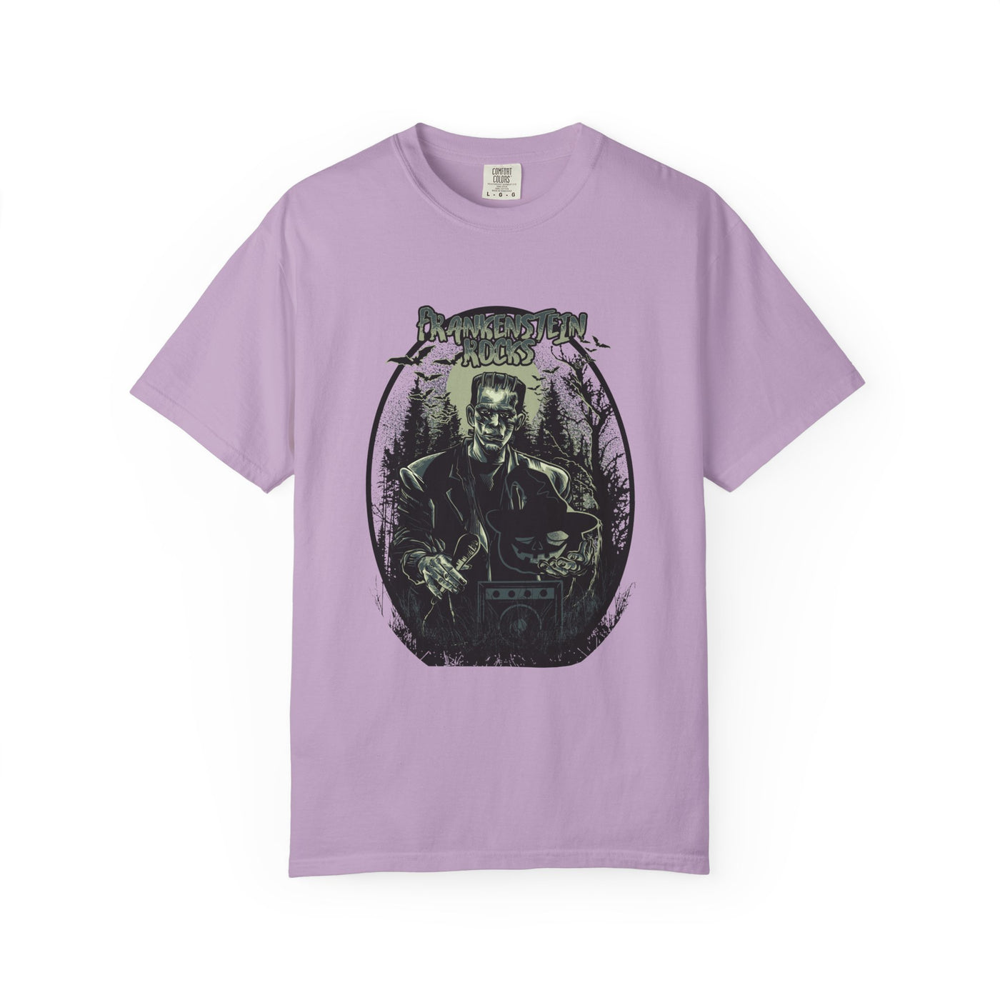 Frankenstein Rocks Halloween Graphic Novelty Design T-Shirt - Sinful Threads