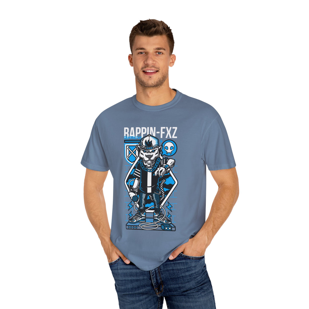 Gangster Wolf with Microphone Urban Art Drawing T-Shirt