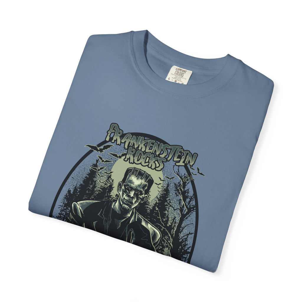 Frankenstein Rocks Halloween Graphic Novelty Design T-Shirt - Sinful Threads