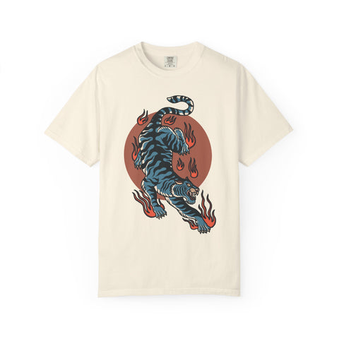 Blue tiger shirt - flame design tee - animal graphic gift