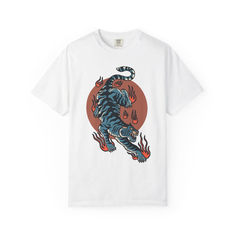 Blue tiger shirt - flame design tee - animal graphic gift