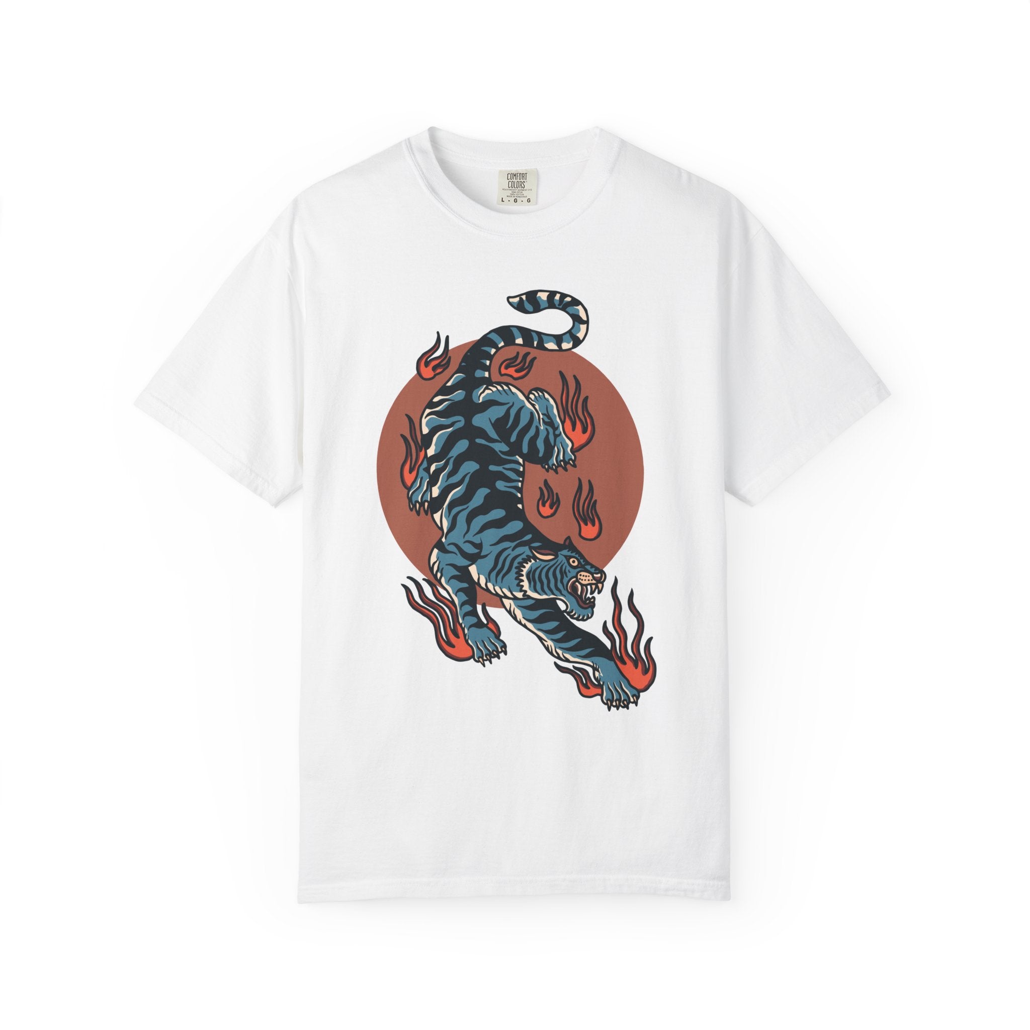Blue tiger shirt - flame design tee - animal graphic gift - Sinful Threads