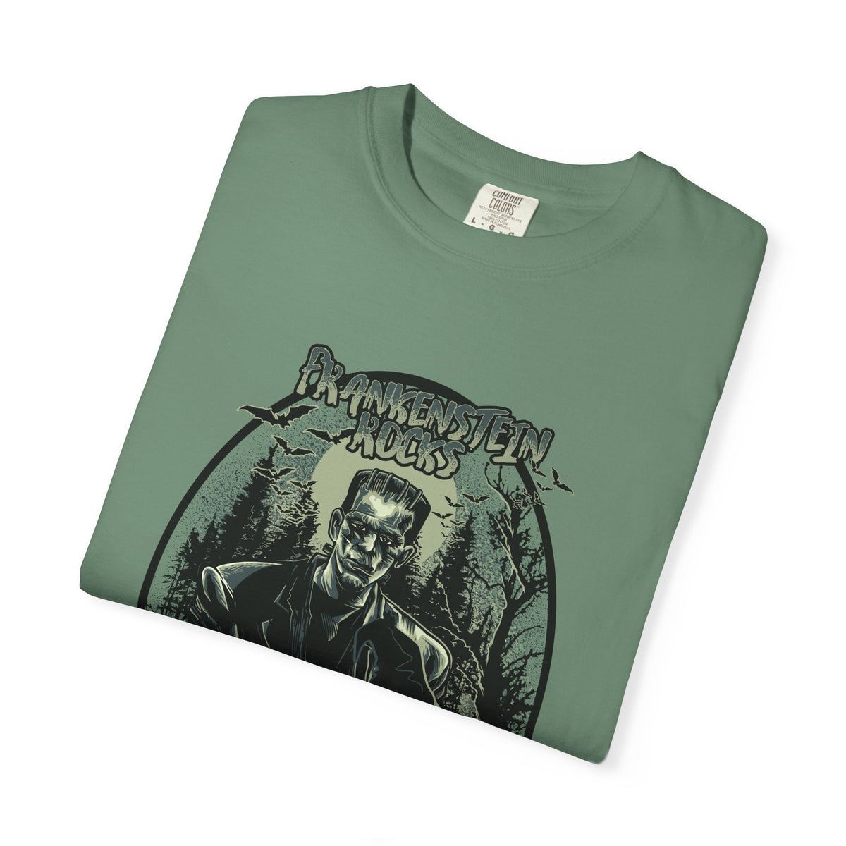 Frankenstein Rocks Halloween Graphic Novelty Design T-Shirt