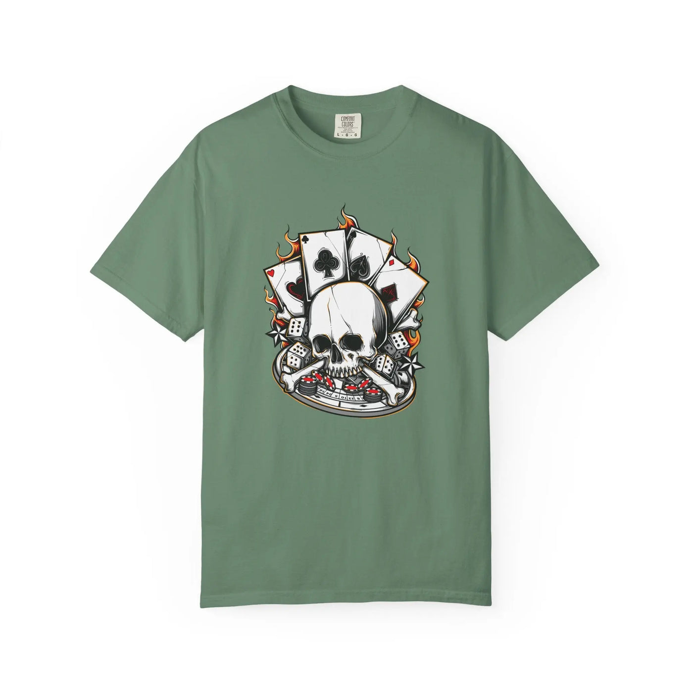 Skull Playing Cards Dice Gambling Casino Design T-Shirt - Sinful Threads
