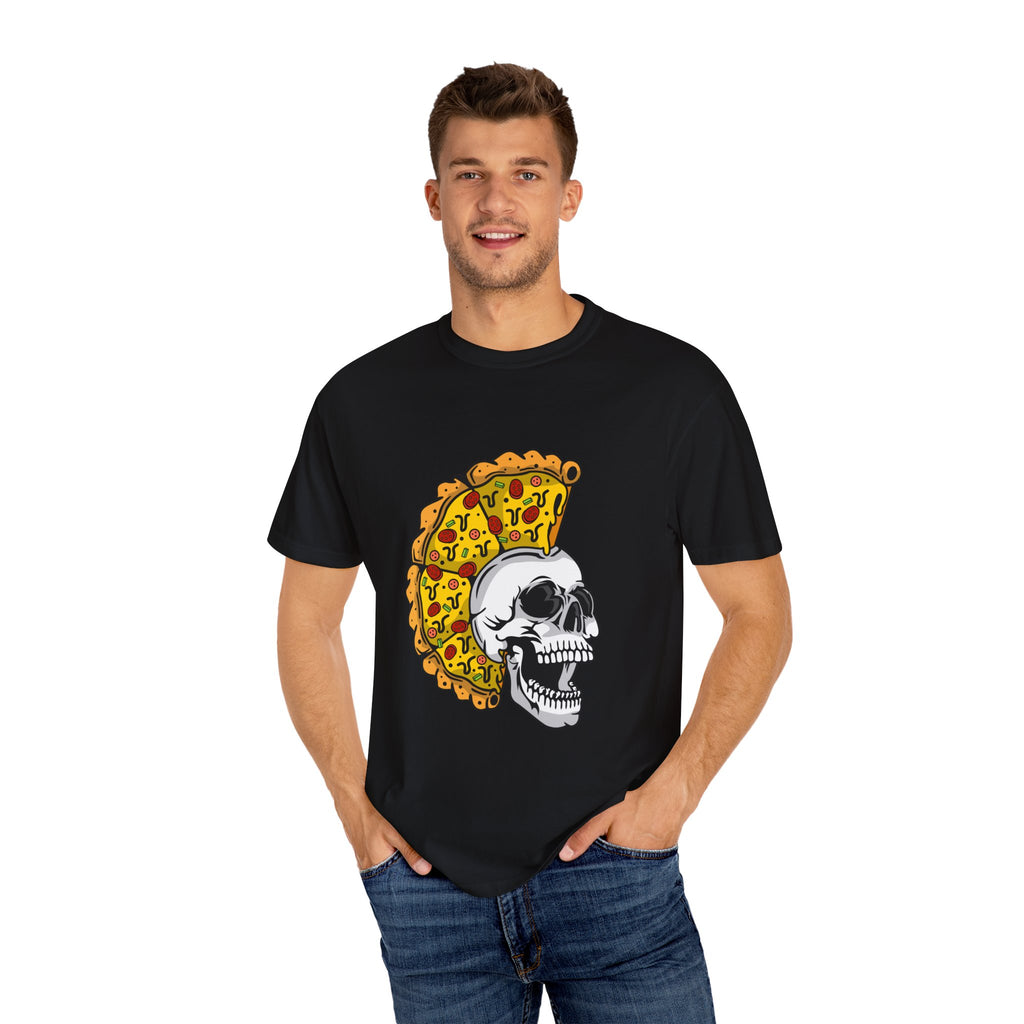 Pizza Mohawk Skull Funny Graphic Unique Design T-Shirt - Sinful Threads