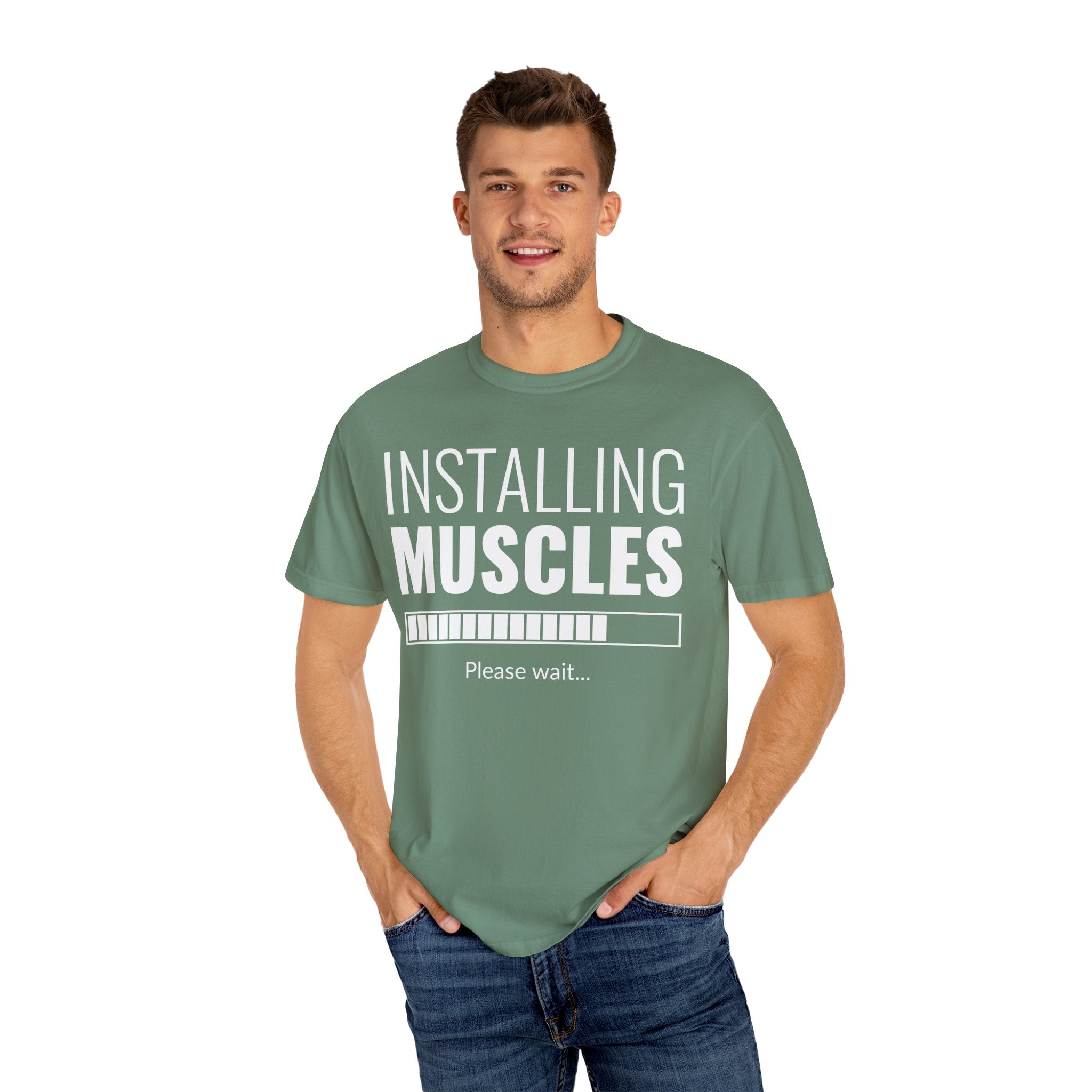 Installing Muscles Loading Bar T-Shirt - Funny Gym - Sinful Threads