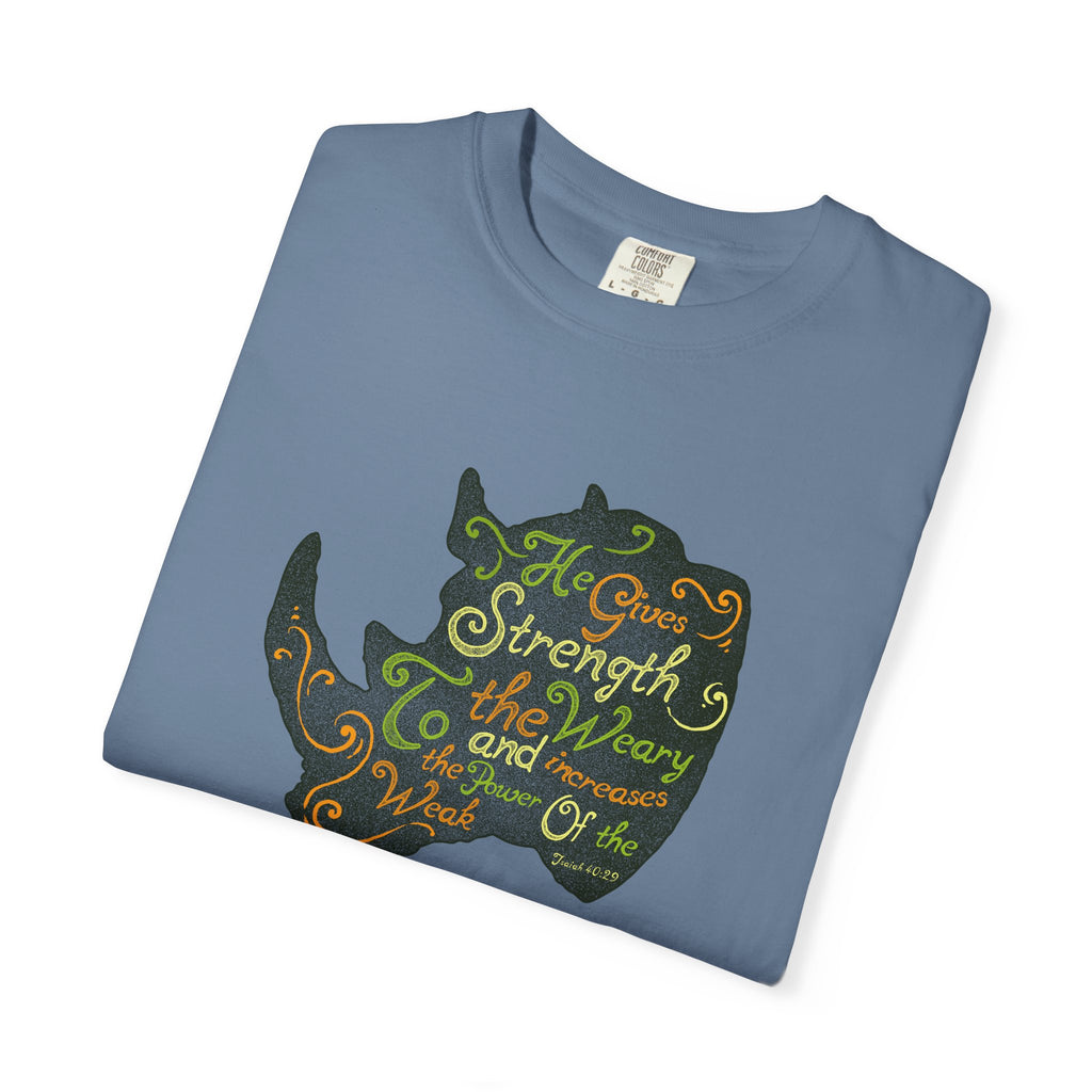 He Gives Strength to the Weary Rhino T-Shirt - Sinful Threads