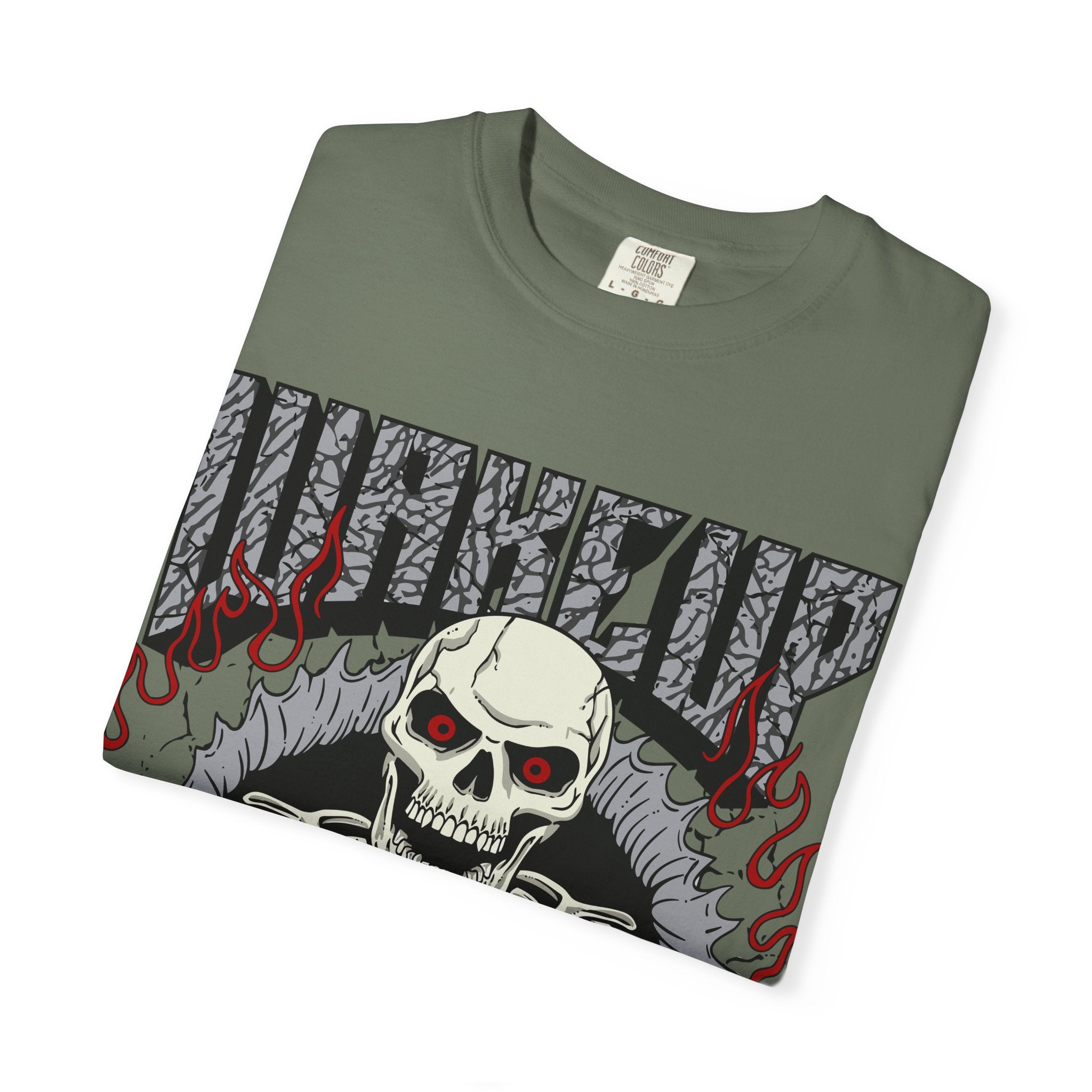Skull Flame Shirt - Wake Up Fire Design Tee for Bold Style - Sinful Threads