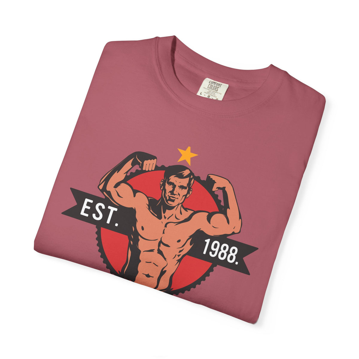 Vintage Bodybuilder Star Emblem Shirt - 1988 Retro Fitness Tee