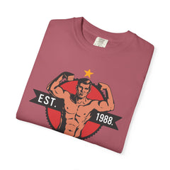 Vintage Bodybuilder Star Emblem Shirt - 1988 Retro Fitness Tee