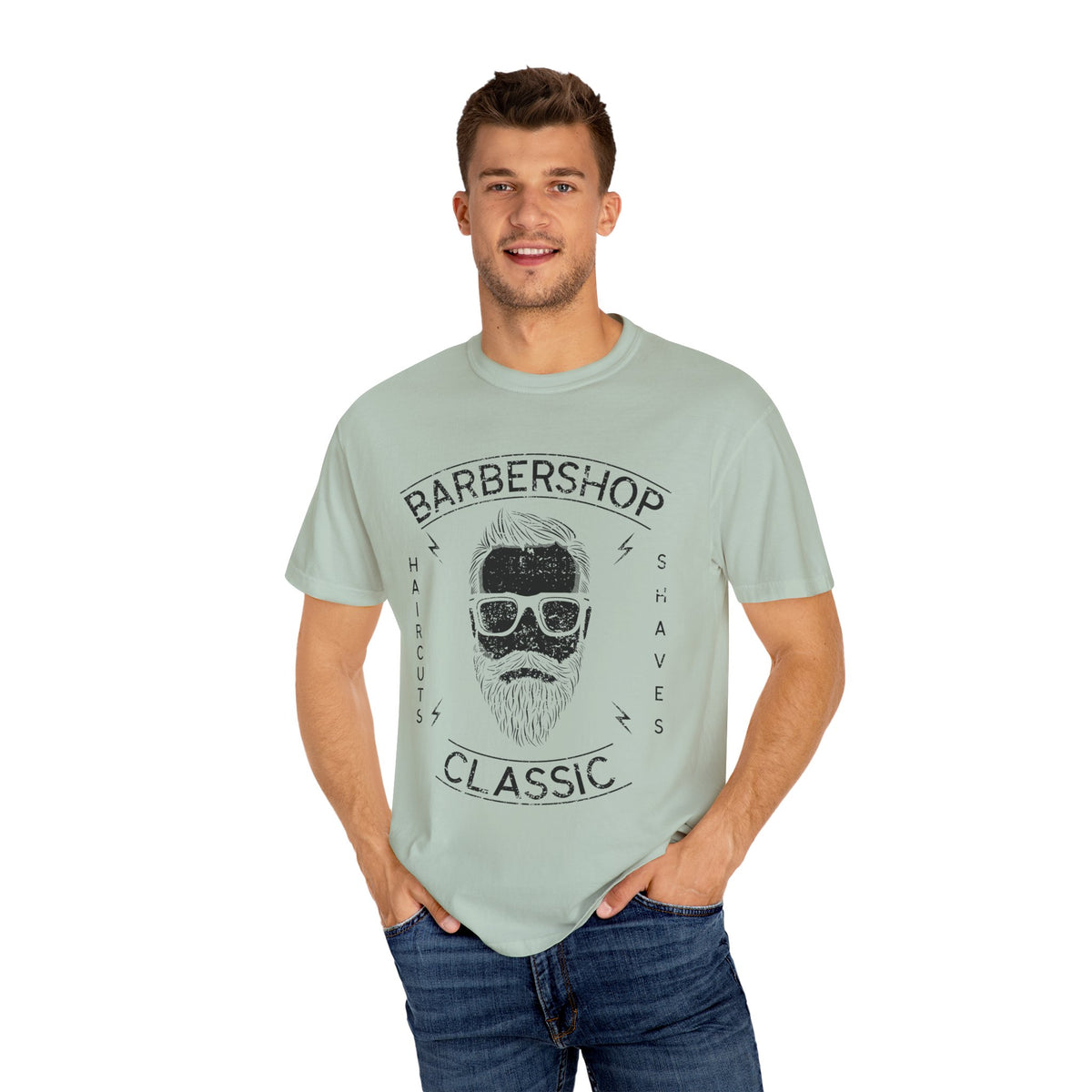 Barbershop Haircuts Shaves Classic Design Trendy T-Shirt - Sinful Threads