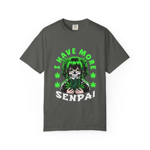 Gray t-shirt with a graphic design featuring a skull and green text on a white background