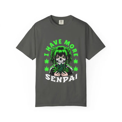 Gray t-shirt with a graphic design featuring a skull and green text on a white background