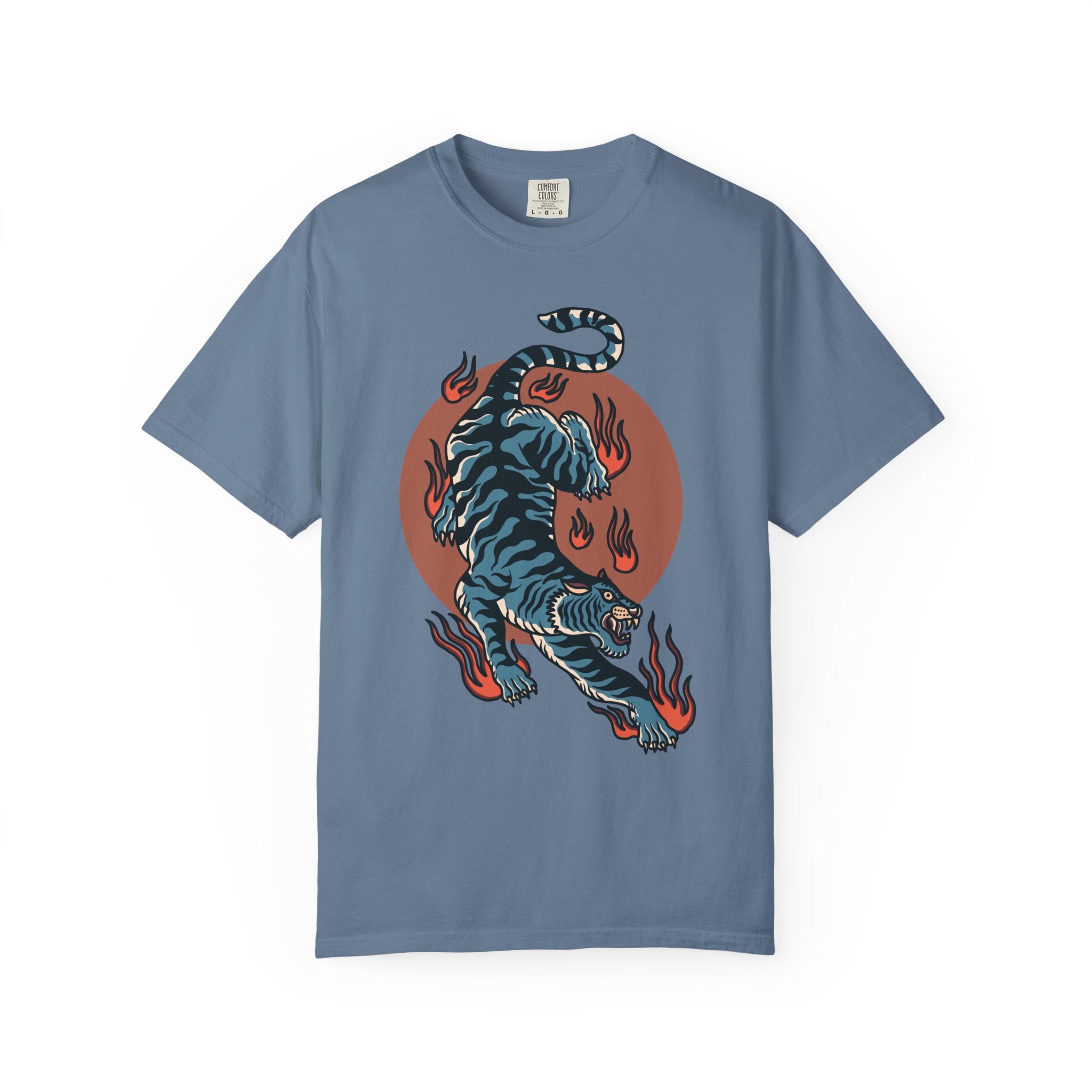 Blue tiger shirt - flame design tee - animal graphic gift - Sinful Threads