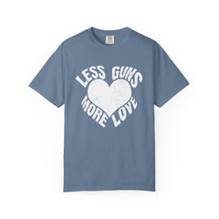 Less Guns More Love Heart Shaped Message Art T-Shirt - Sinful Threads