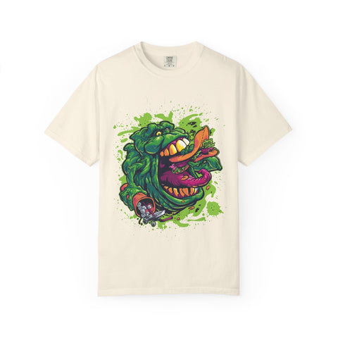 Green Slimy Ghost Tee – 80s Movie Fan Shirt with Humor