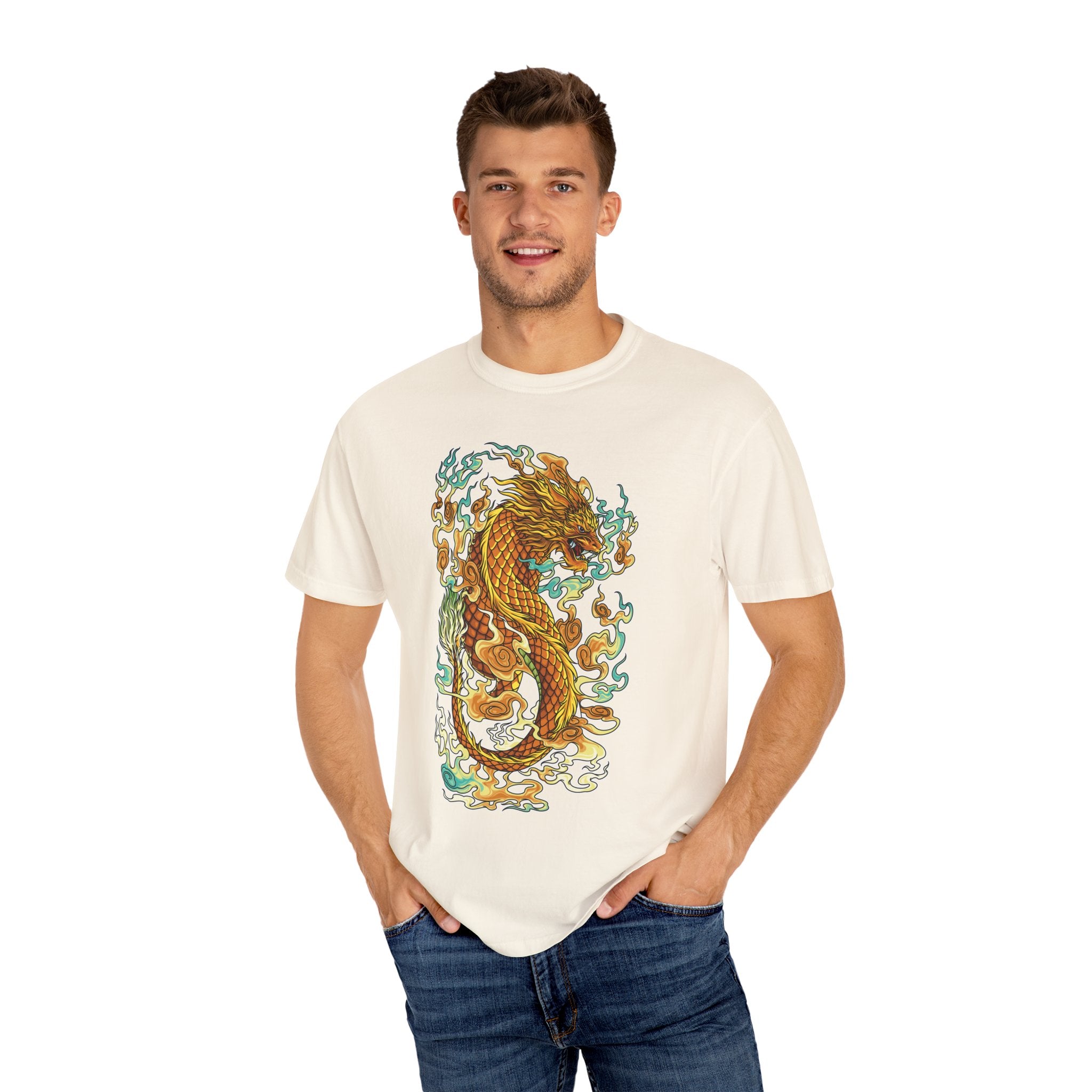 Golden Dragon Graphic Tee – Fantasy Creature Top - Sinful Threads