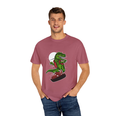 T-Rex Dinosaur on Snowboard Winter Sports Graphic T-Shirt - Sinful Threads