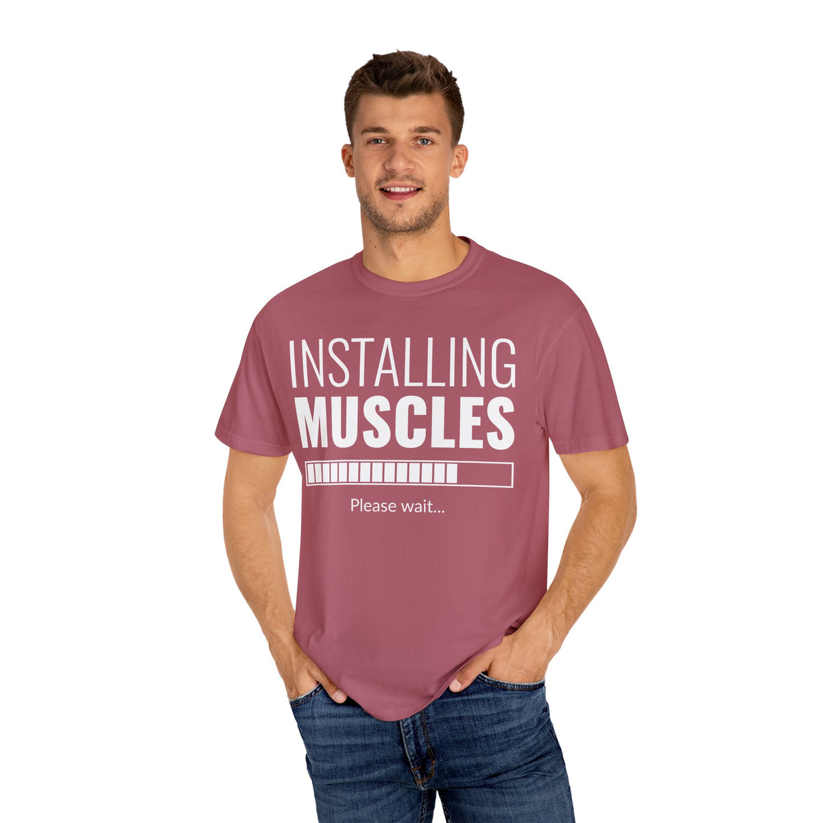 Installing Muscles Please Wait Funny Gym Fitness T-Shirt