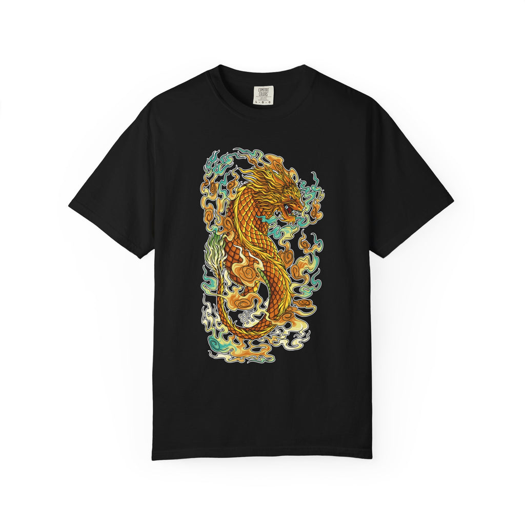 Golden Dragon Graphic Tee – Fantasy Creature Top - Sinful Threads