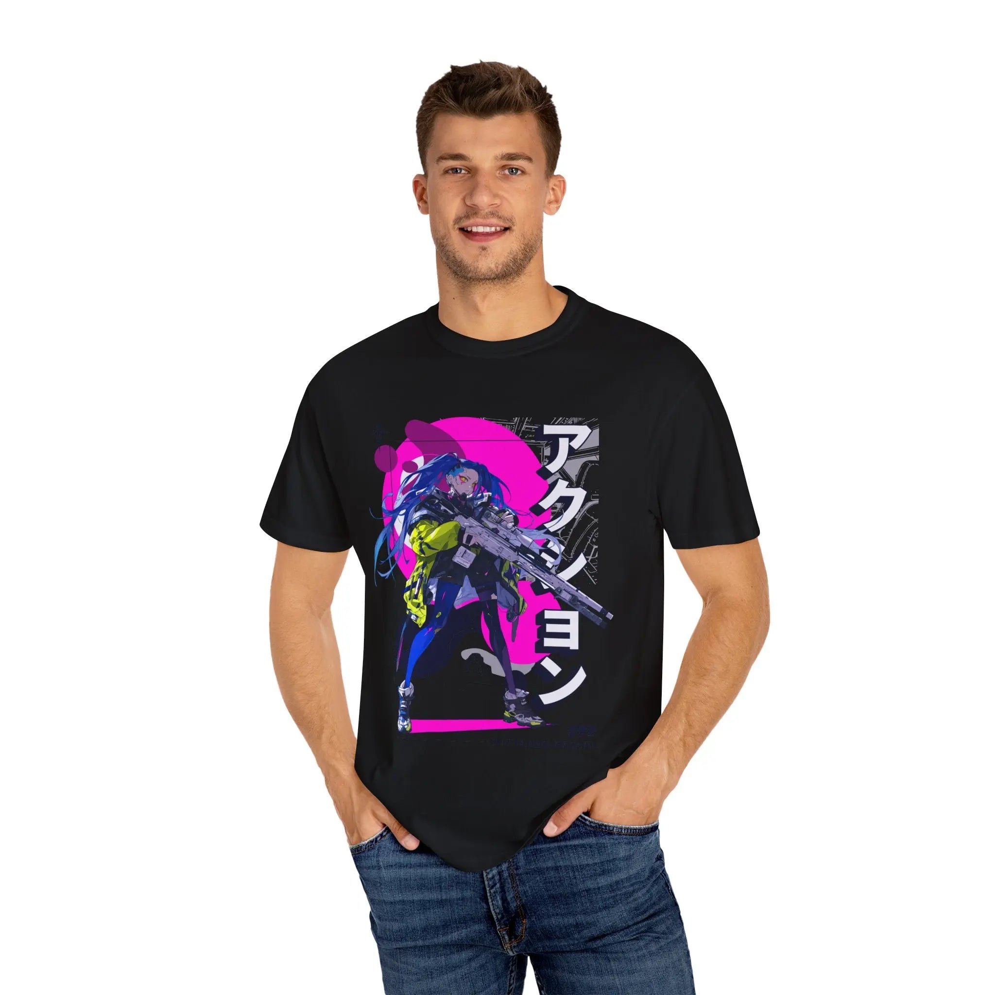 Cyberpunk Girl Tee - Futuristic Manga Gun Streetwear - Sinful Threads
