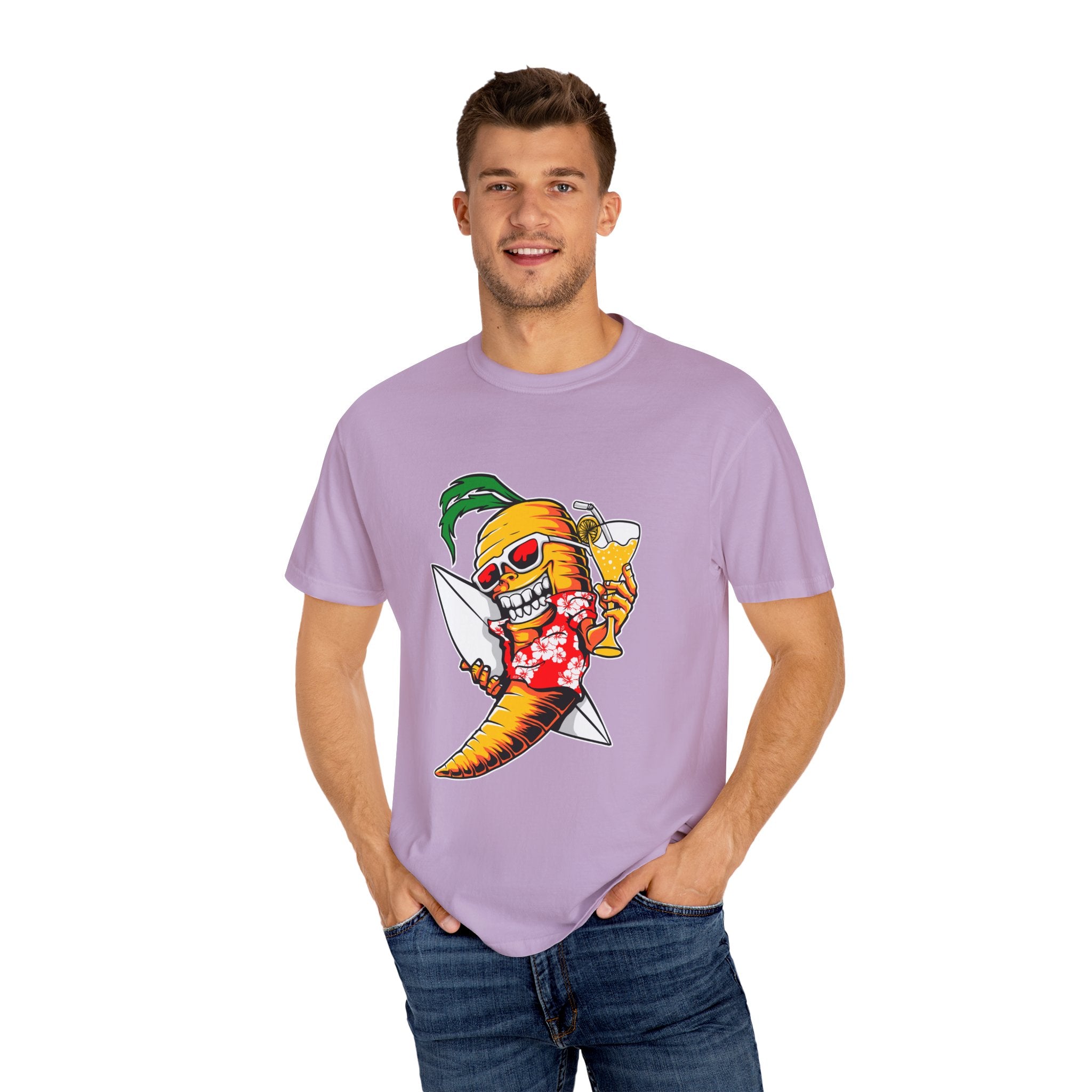 Surfing Carrot With a Drink Graphic Awesome T-Shirt - Sinful Threads