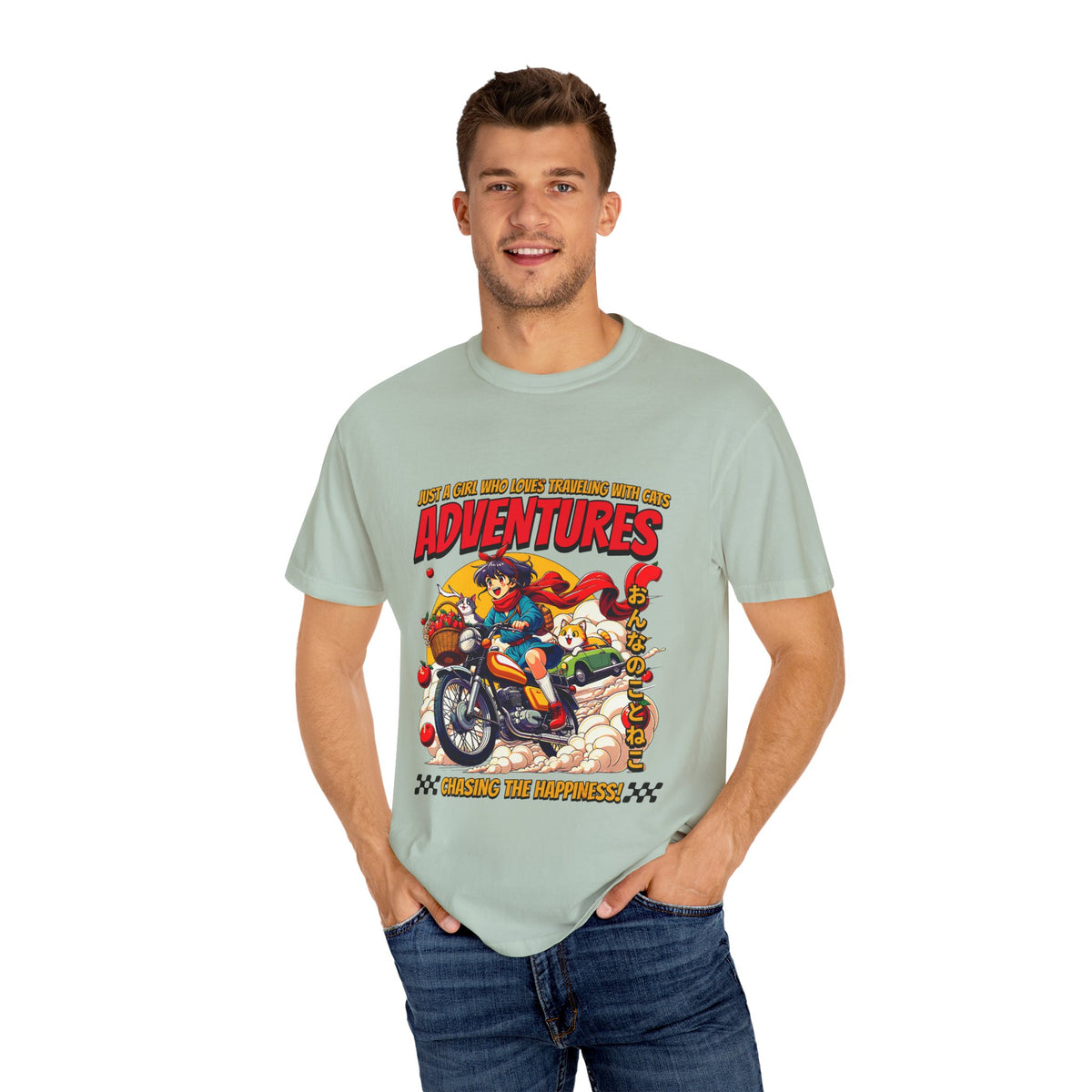 Cat Motorcycle Tee - Anime Adventure Top - Perfect Gift