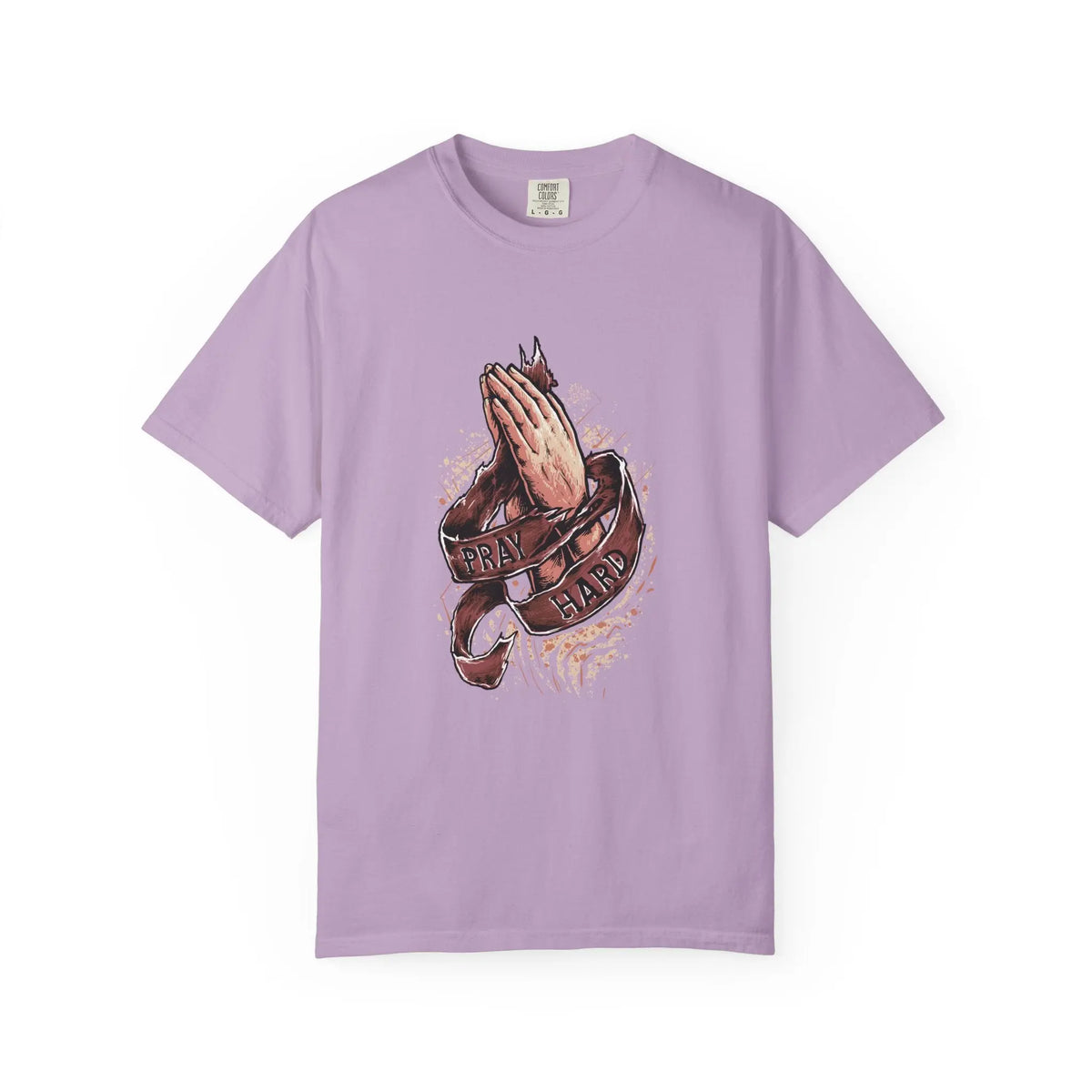 Pray Hard Hands With Ribbon Graphic Religious Art T-Shirt - Sinful Threads
