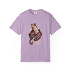 Pray Hard Hands With Ribbon Graphic Religious Art T-Shirt - Sinful Threads