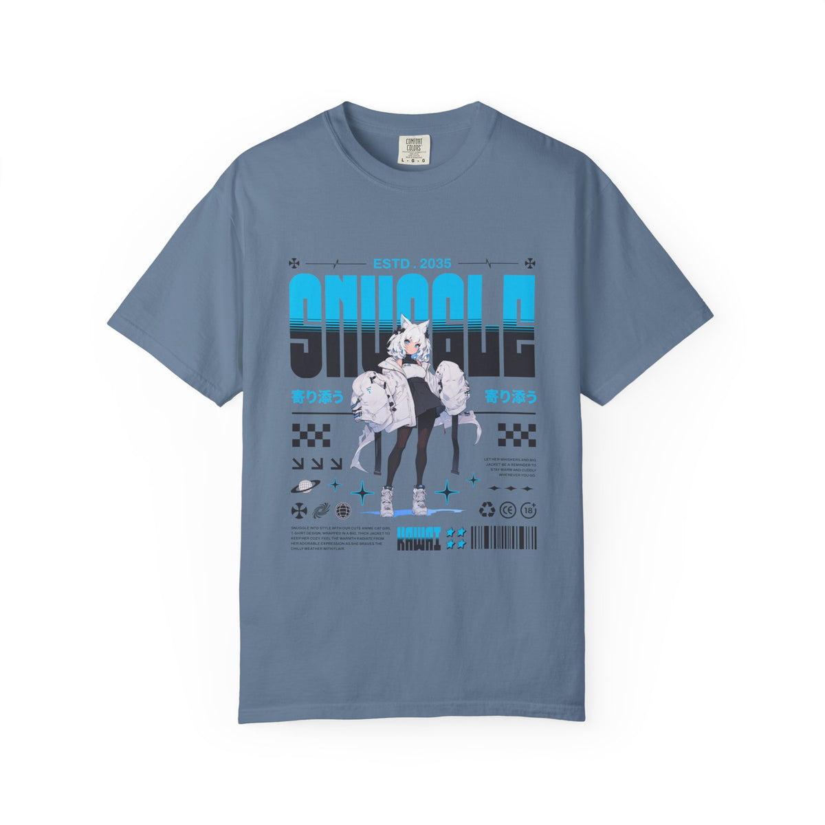 Kawaii Cat Girl Tee - Snuggle Manga Graphic - Cute Gift