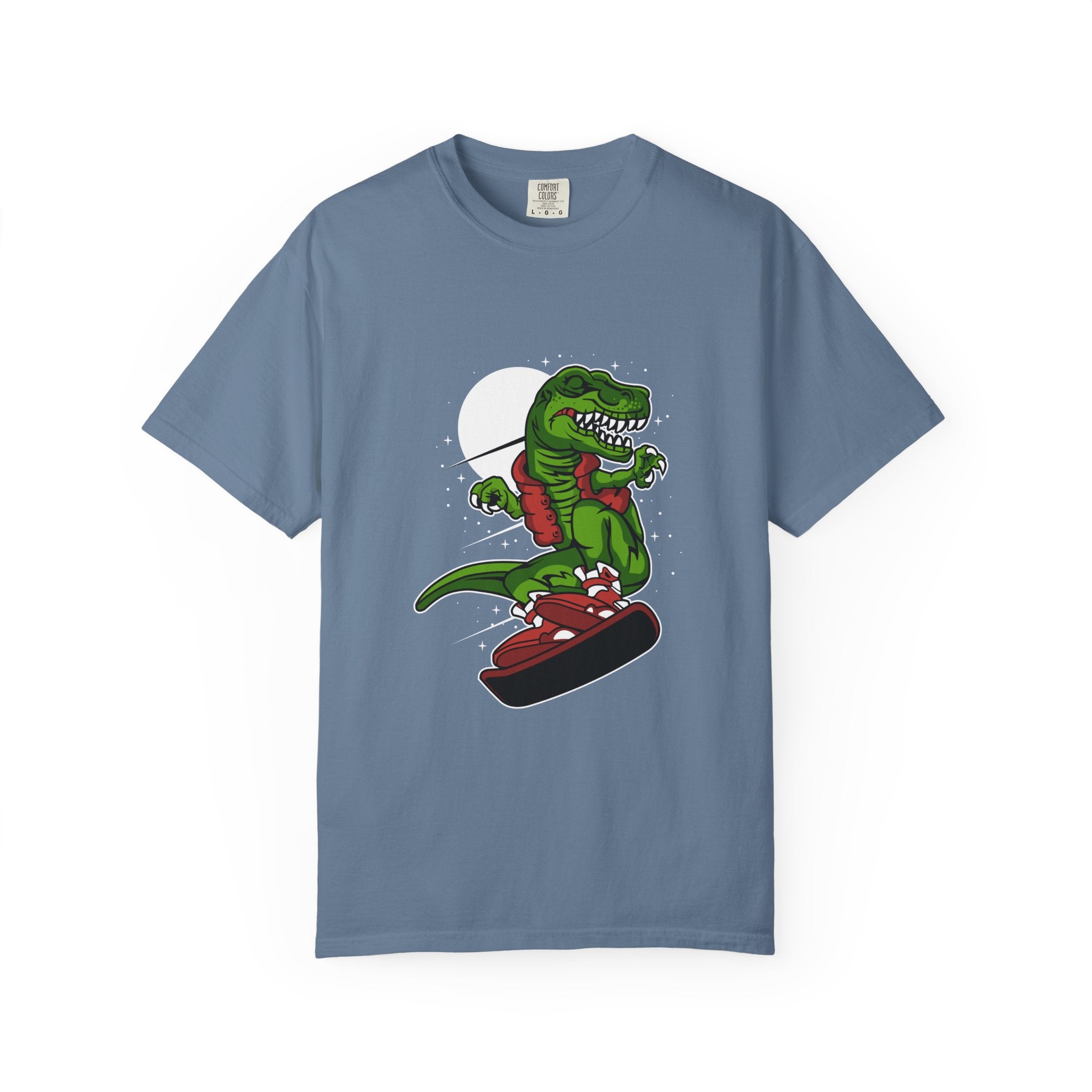 T-Rex Dinosaur on Snowboard Winter Sports Graphic T-Shirt - Sinful Threads