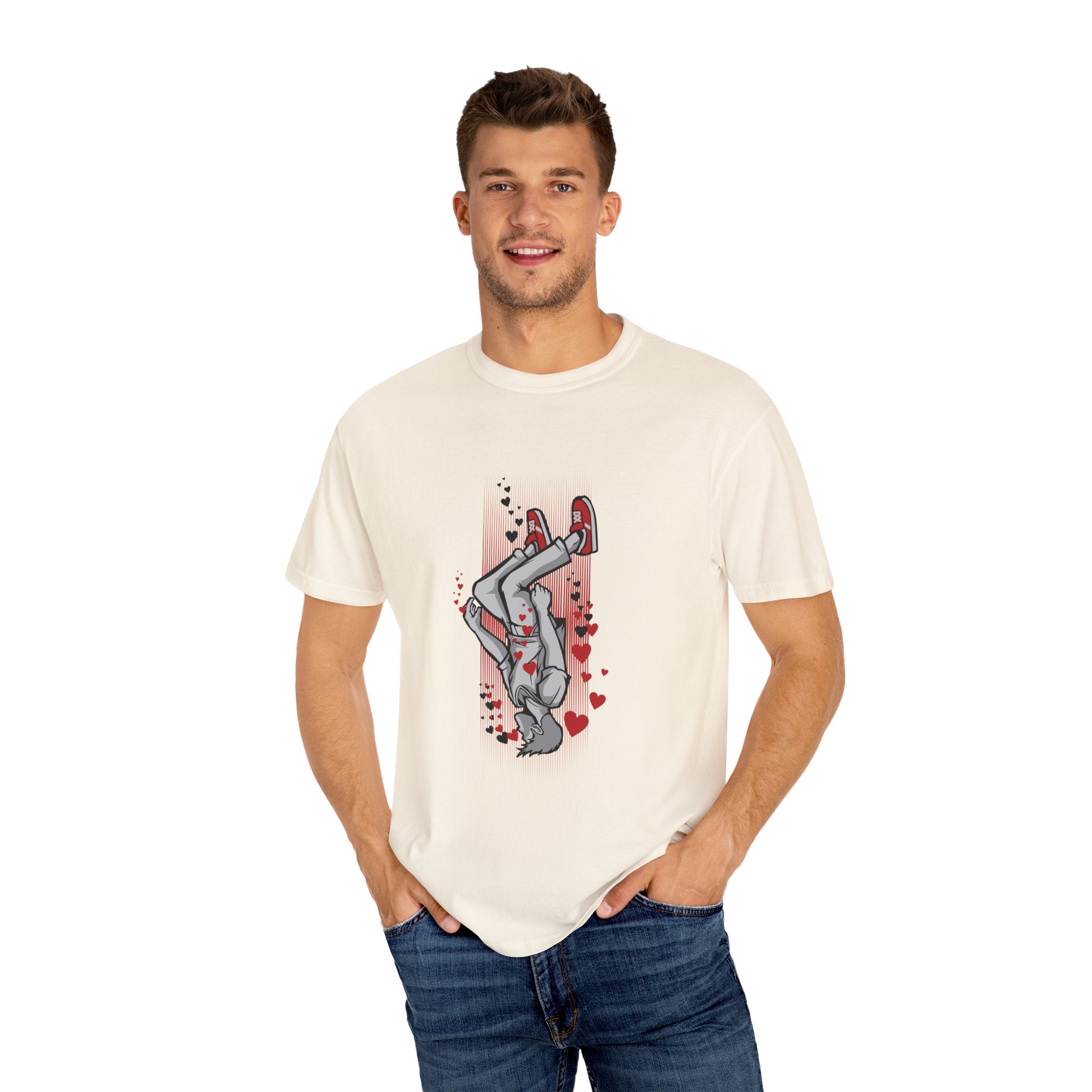 Upside Down Man with Hearts Valentines Style T-Shirt - Sinful Threads