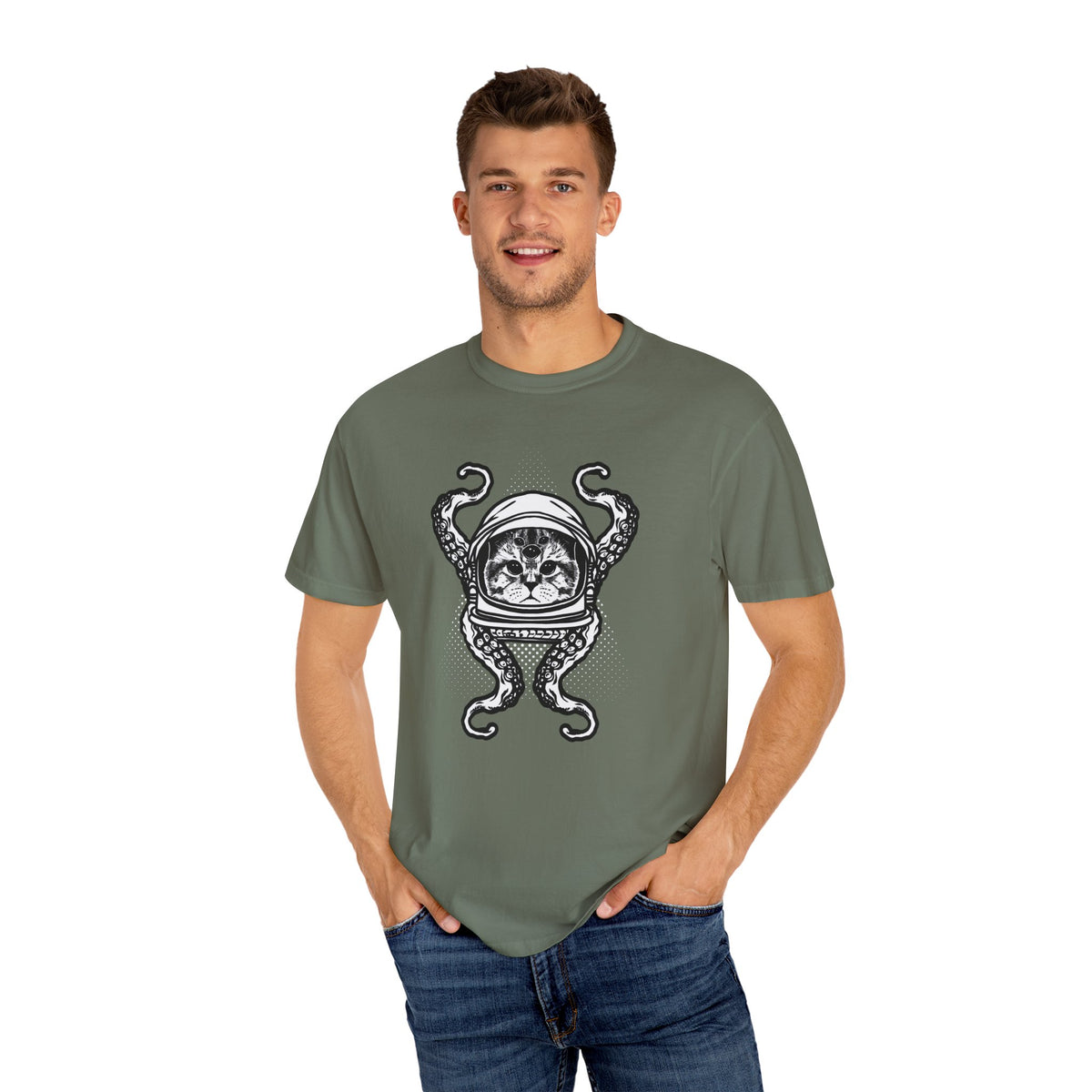 Alien Cat Tee - Octopus Graphic Shirt - Cosmic Surreal Art